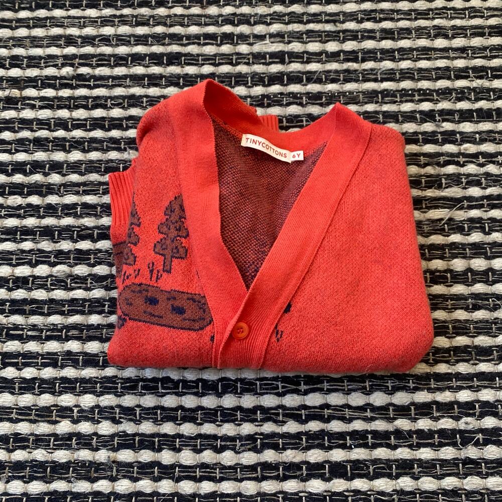 🌿Tiny Cottons Unisex Kids Reserve Red Orange Cotton Wool V Neck Cardigan 6Y